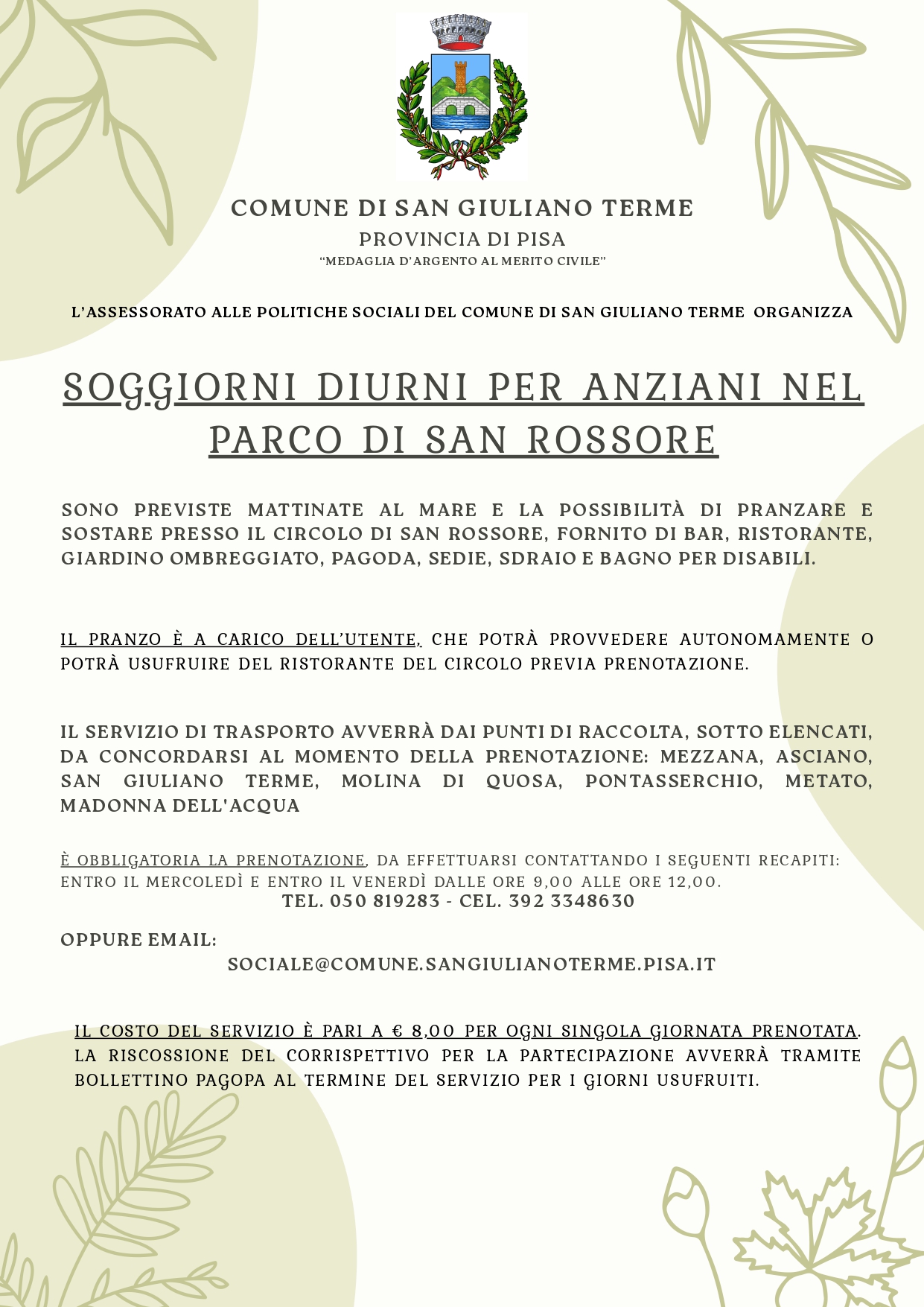 SOGGIORNI DIURNI PER ANZIANI NEL PARCO DI SAN ROSSORE