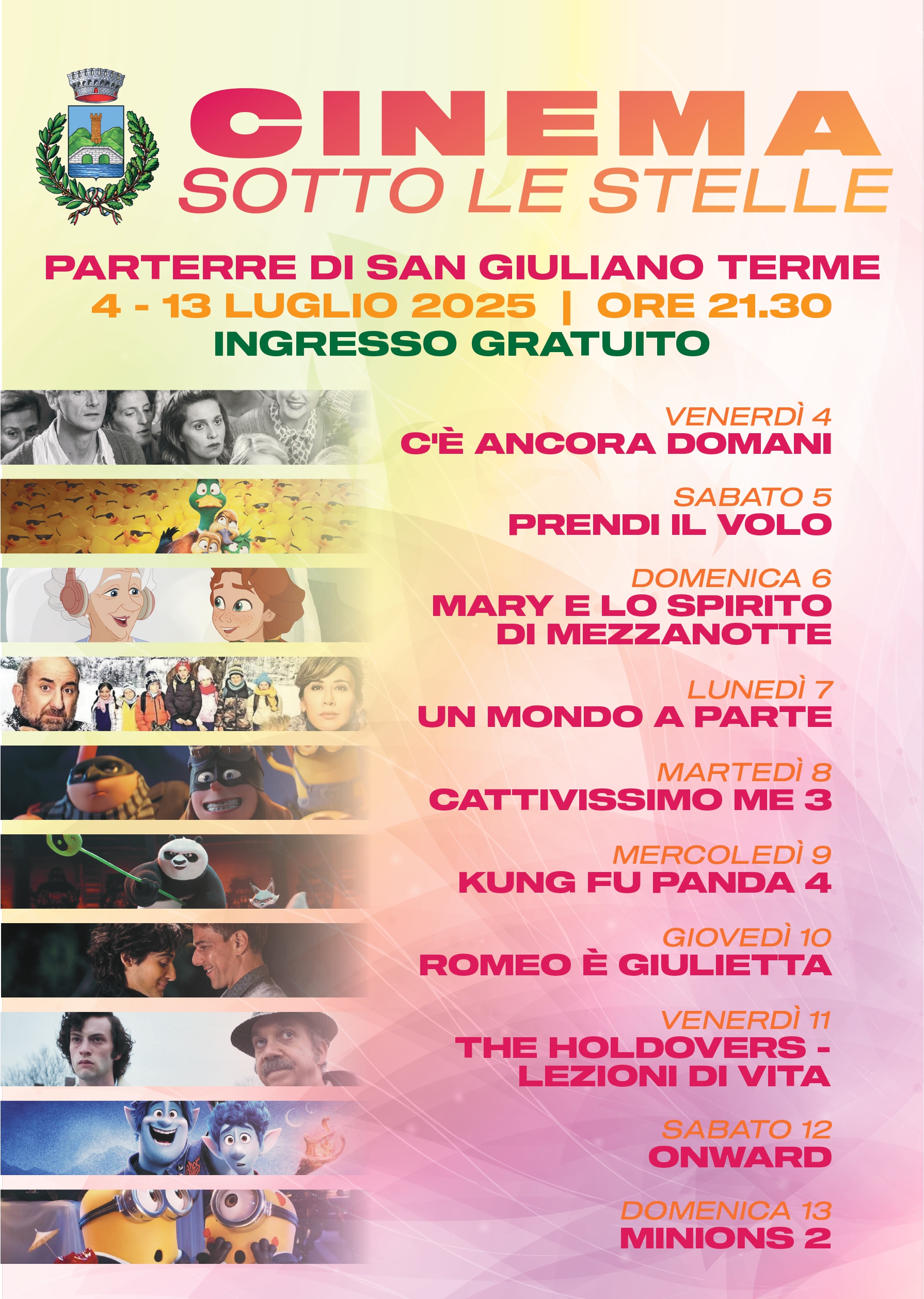 CINEMA SOTTO LE STELLE AL PARTERRE: DIECI SERATE GRATUITE DI GRANDE CINEMA ALL’APERTO A SAN GIULIANO TERME